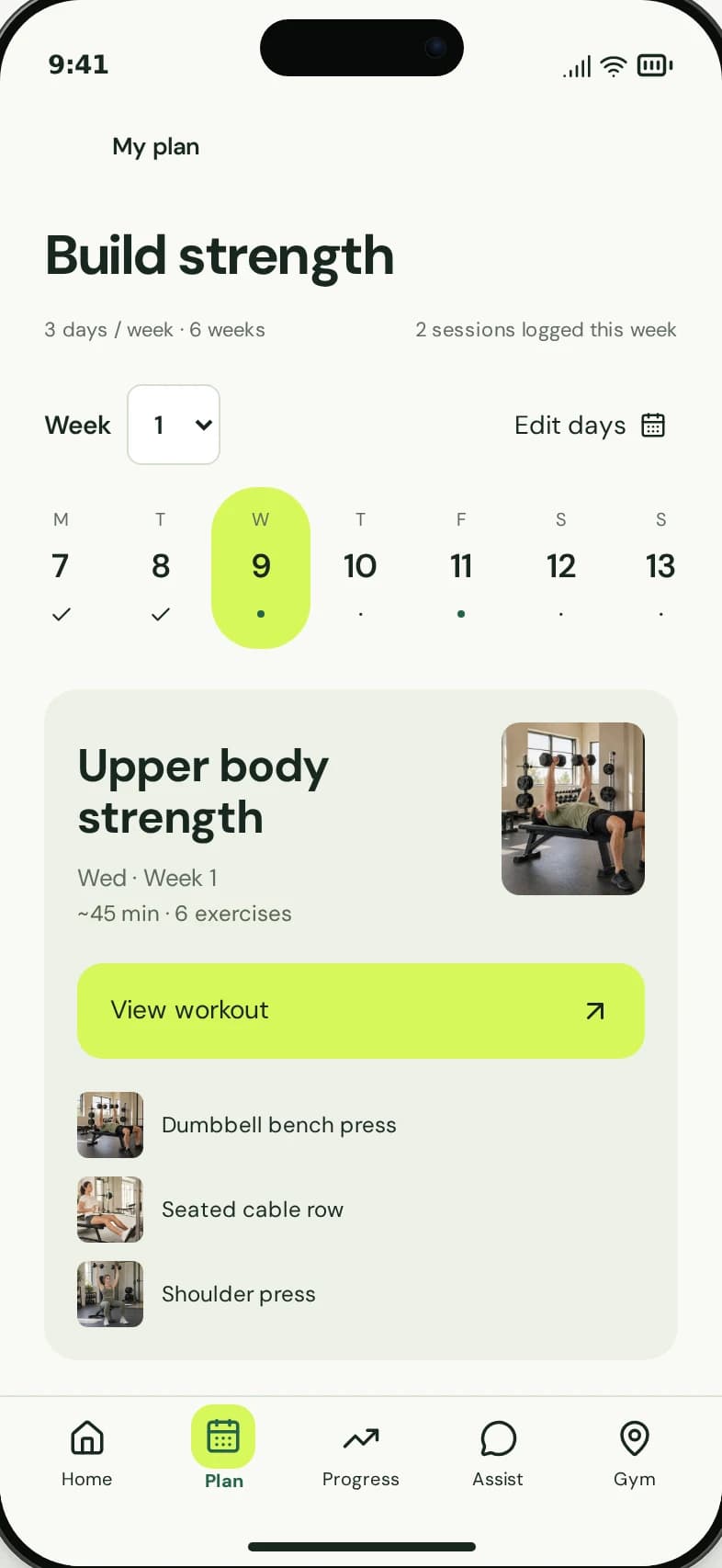 Member workout plan in the app