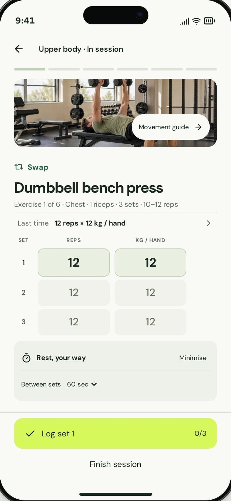 Exercise and set logging in the member experience.