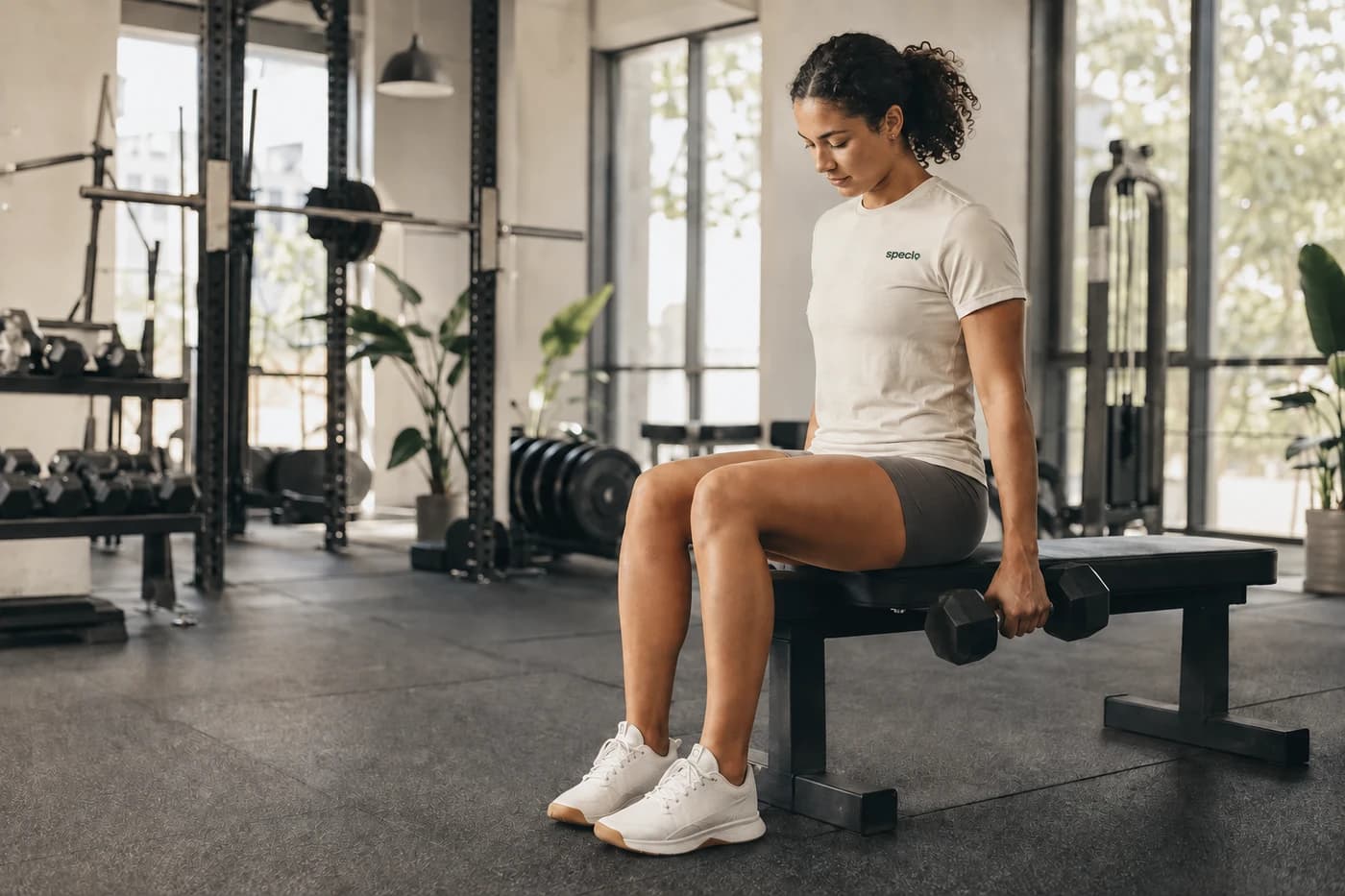 Member preparing for a dumbbell workout